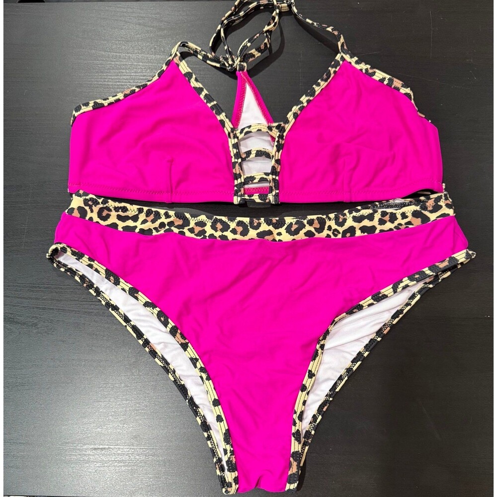 XL high-waisted leopard pink bikini